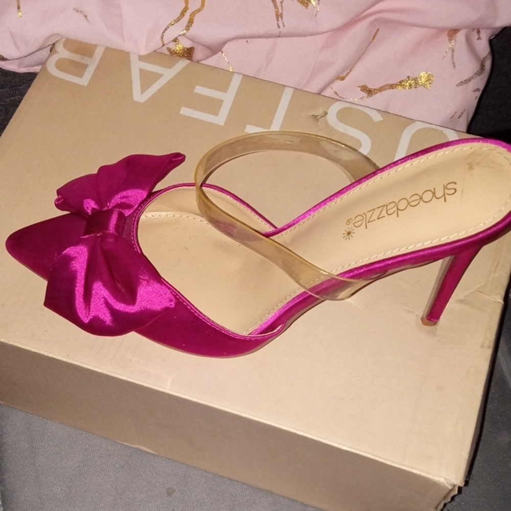 Shoe Dazzle Satin Bow Heels - Fuschia Pink Women's Size 9